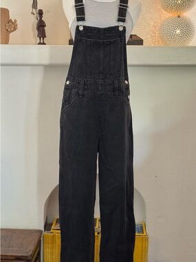 Madewell Washed Black Denim Overalls Small Straight Leg Minimal Workwear
